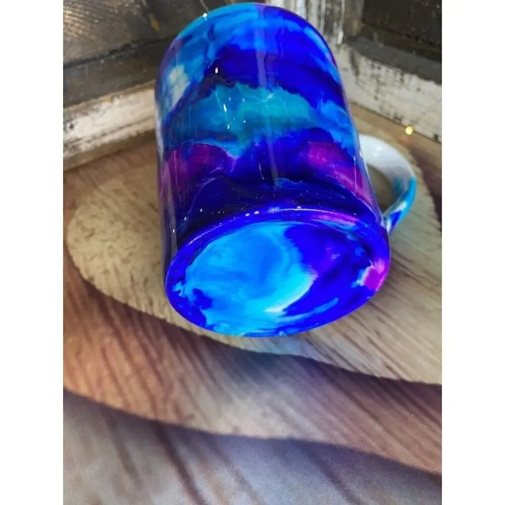 Butterfly Theme Coffee Tea Cup Mug Blue Pink Abstract Epoxy Resin Mug Handmade